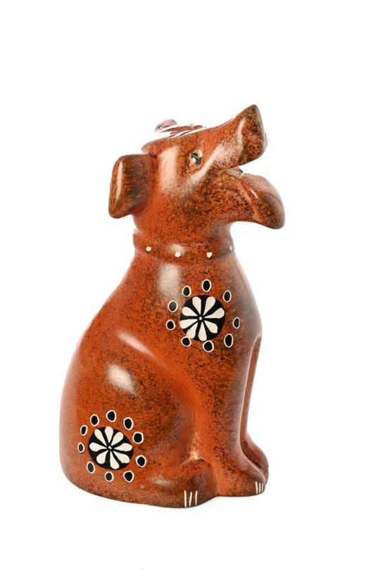 Brown Soapstone Happy Dog Sculpture