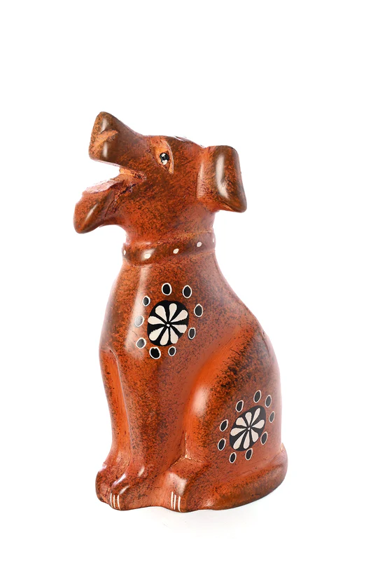 Brown Soapstone Happy Dog Sculpture