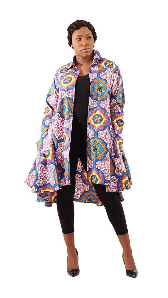 Flared Hi-Lo Royalty Print Smock