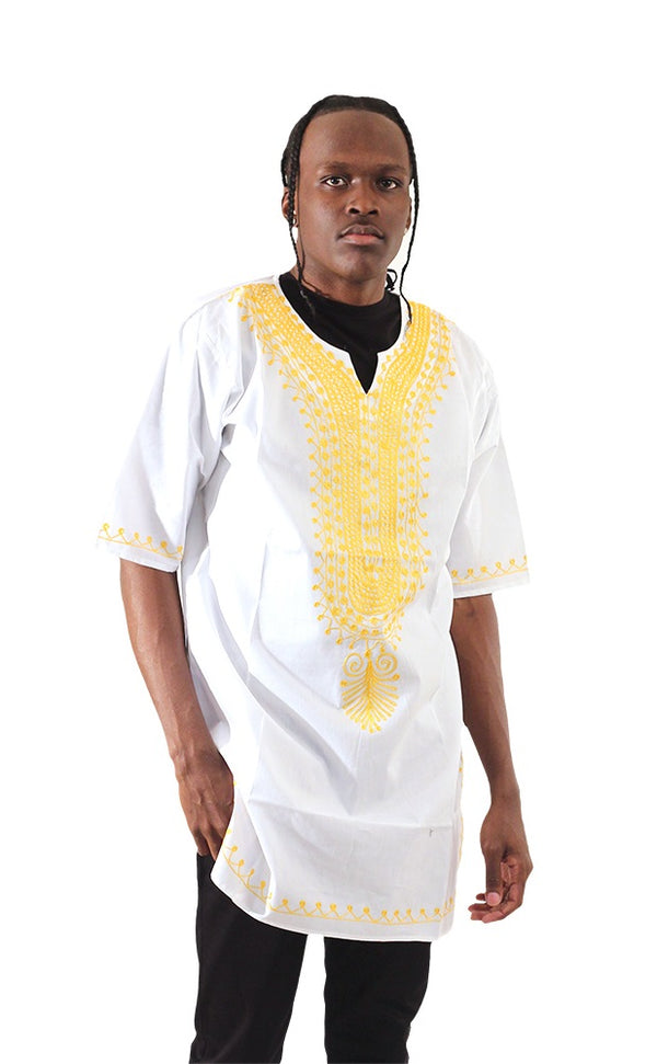 Gold Embroidered White Dashiki