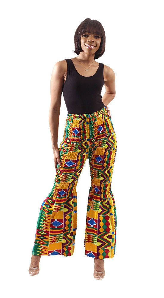 Kente Print Elastic Flare Pants