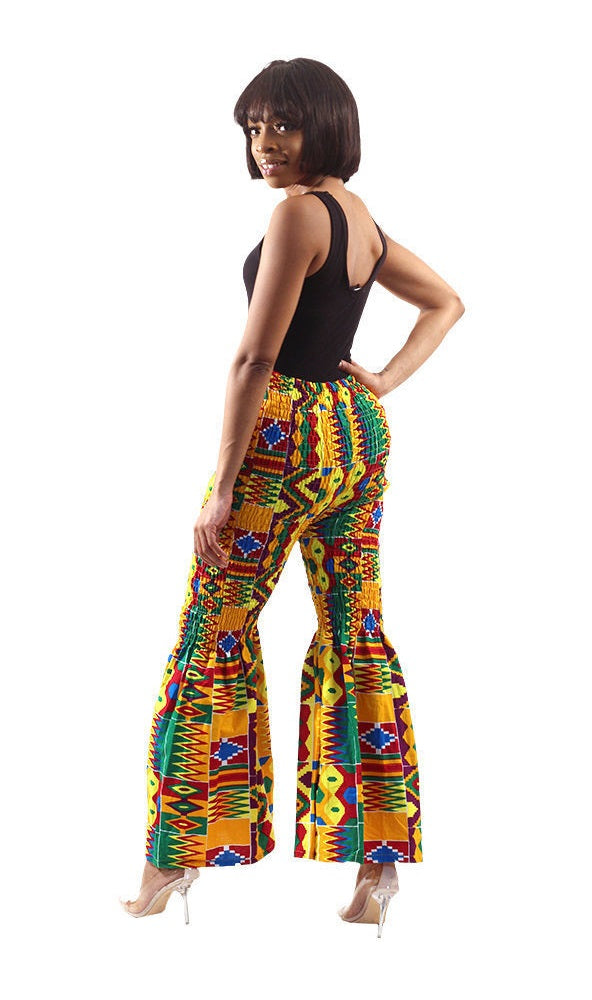 Kente Print Elastic Flare Pants