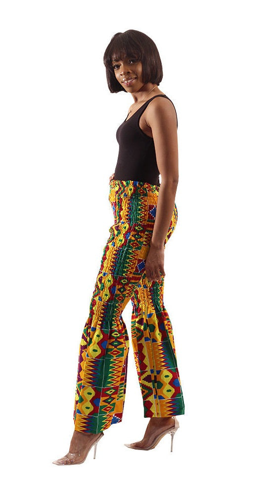 Kente Print Elastic Flare Pants