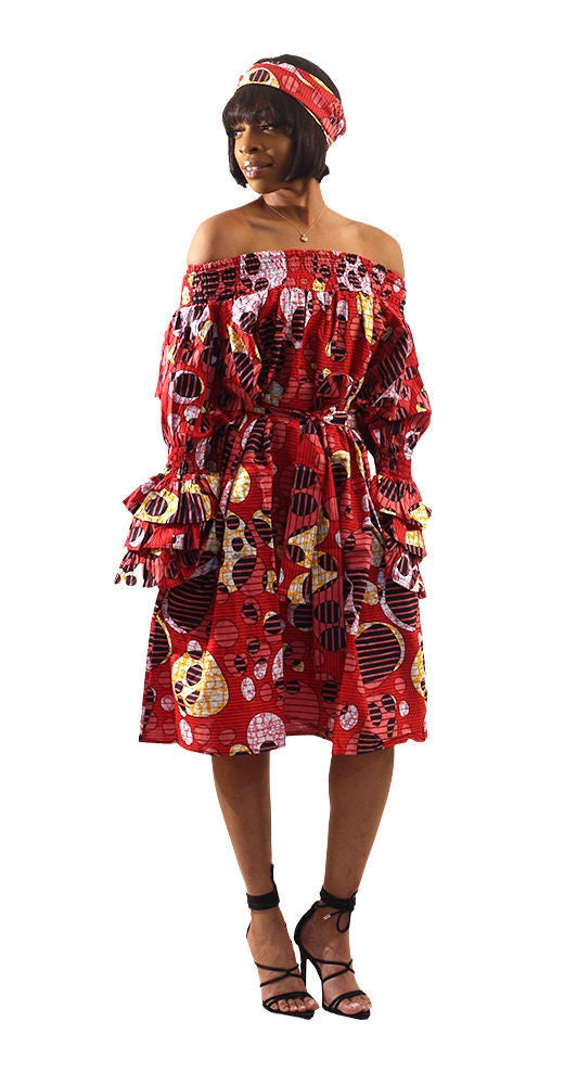 African Print Off Shoulder Dress