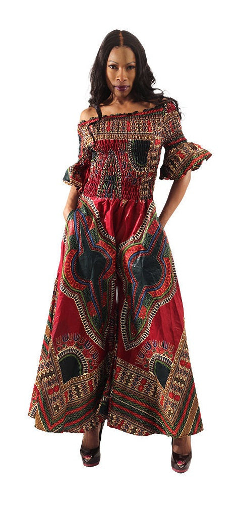 Burgundy Trad Print Palazzo Jumpsuit