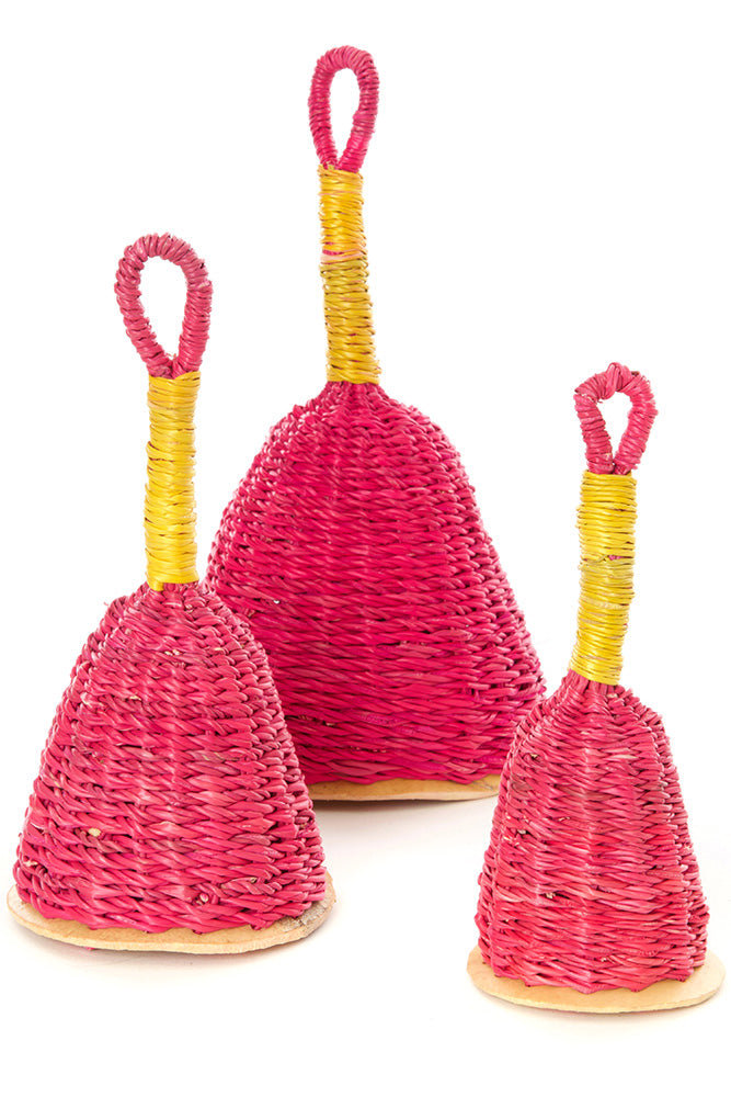 Pink and Yellow Woven Elephant Grass Rattles