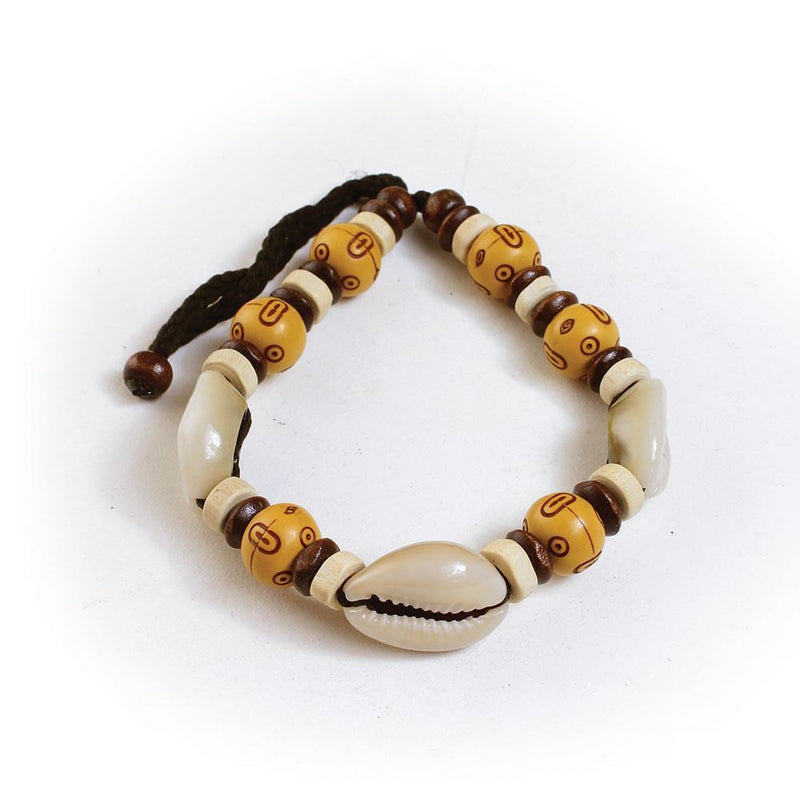 Light Wood & Cowrie Shells Bracelet