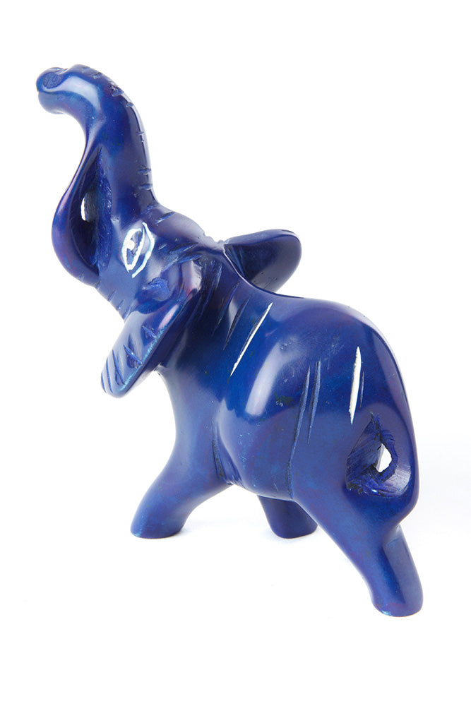 Small Blue Soapstone Trumpeting Elephant