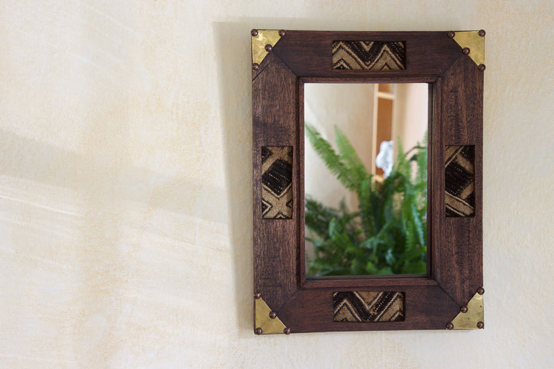 Kenyan Wooden Mirror with Kuba Cloth