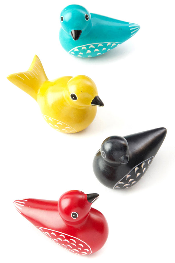 Set of Four Colorful Soapstone Birds