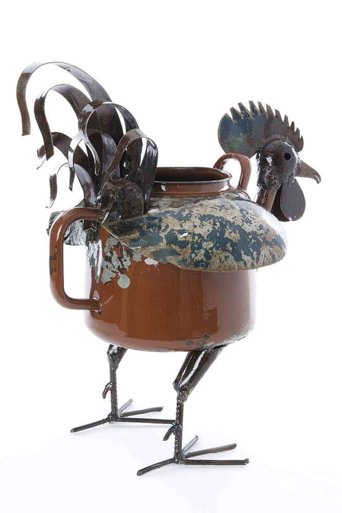 Large Zimbabwean Recycled Teapot Rooster Planter