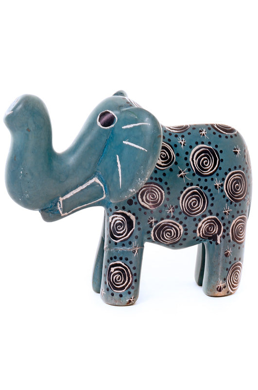 Blue Swirl Soapstone Elephant Sculpture