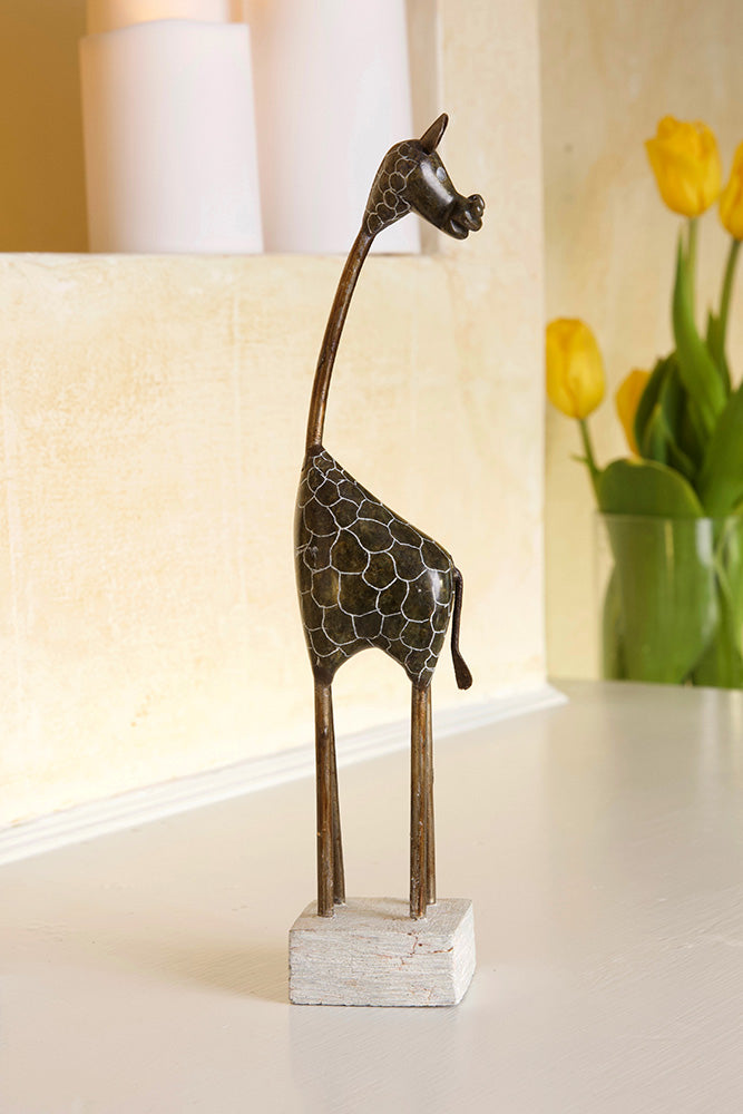 Shona Serpentine Stone and Metal Giraffe Sculptures