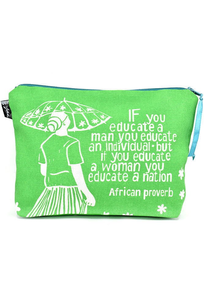 Green Educate a Woman African Proverb Purse