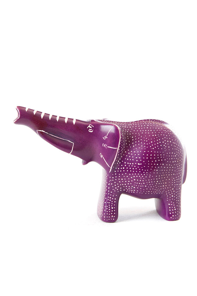 Large Purple Polka Dot Elephant with Trunk Up