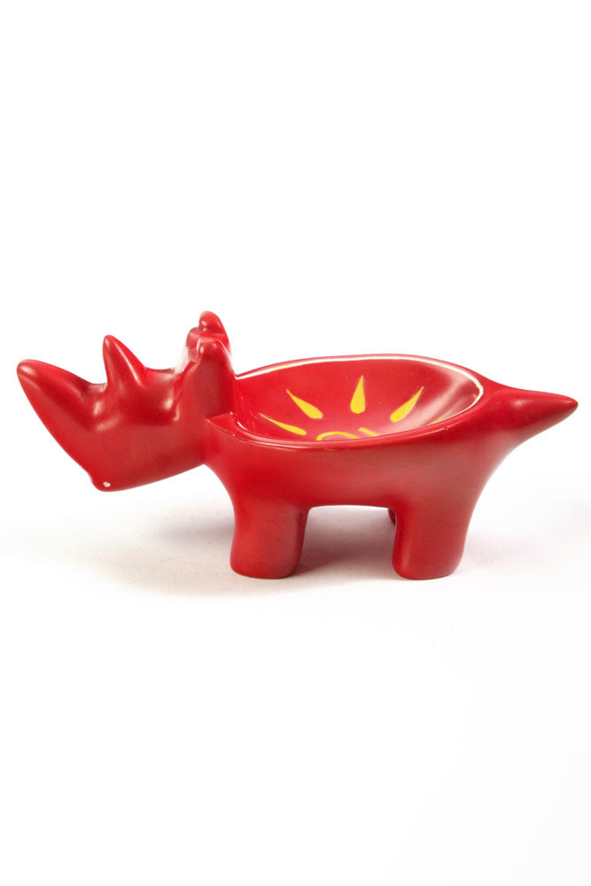 Crimson Sunshine Soapstone Rhino Dish