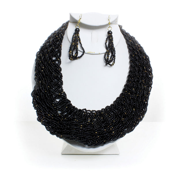 Black Maasai Beaded Twist Necklace Set