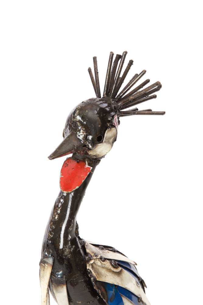 Recycled Metal Crowned Crane Sculptures