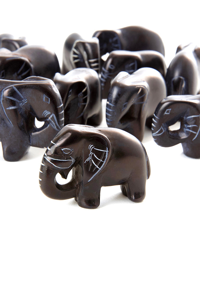 One Dozen Tiny Black Soapstone Elephants