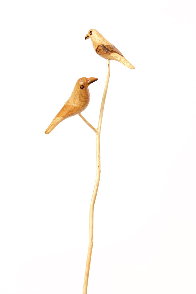 Bird Duo Natural Wooden Flower Stake