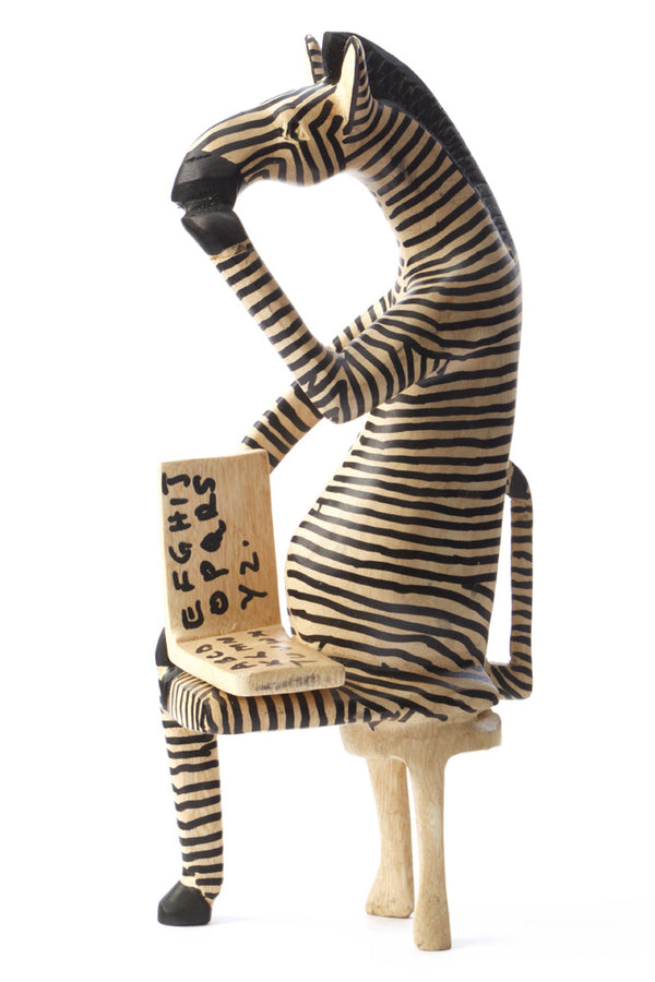 Sitting Zebra Reader Sculpture