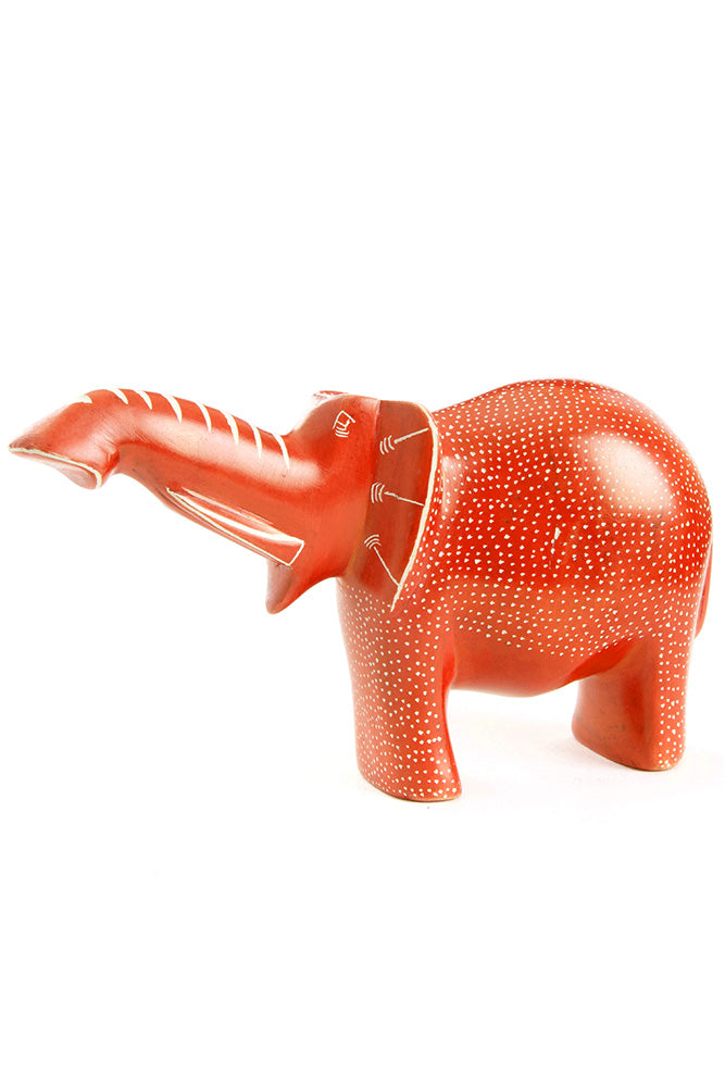 Large Orange Polka Dot Elephant with Trunk Up