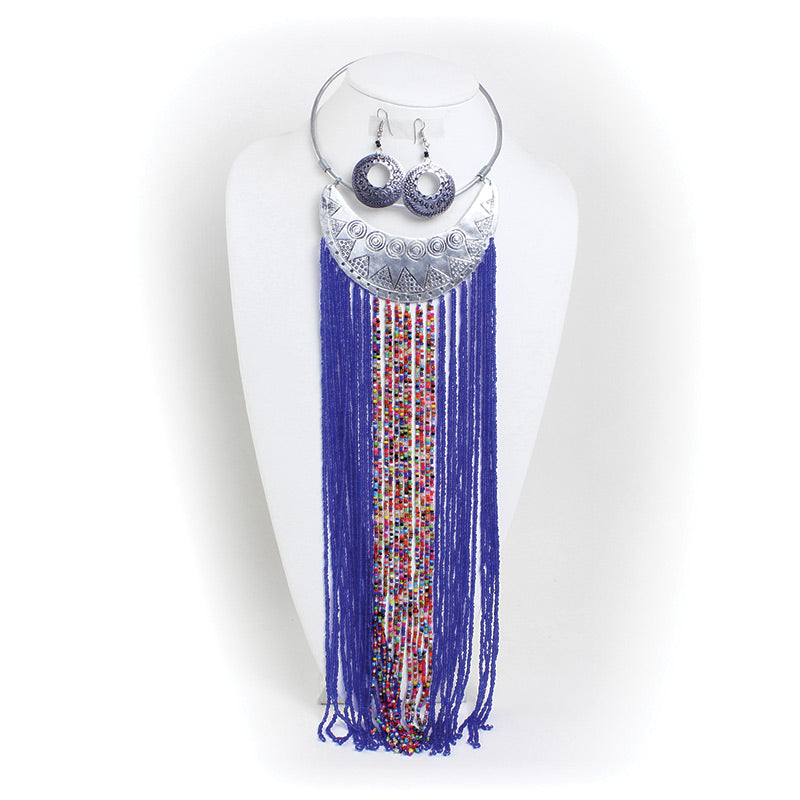 Blue Maasai Silver Plate Necklace Set