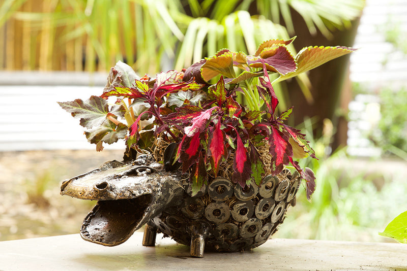 Recycled Metal Sitting Hippo Planter from Kenya