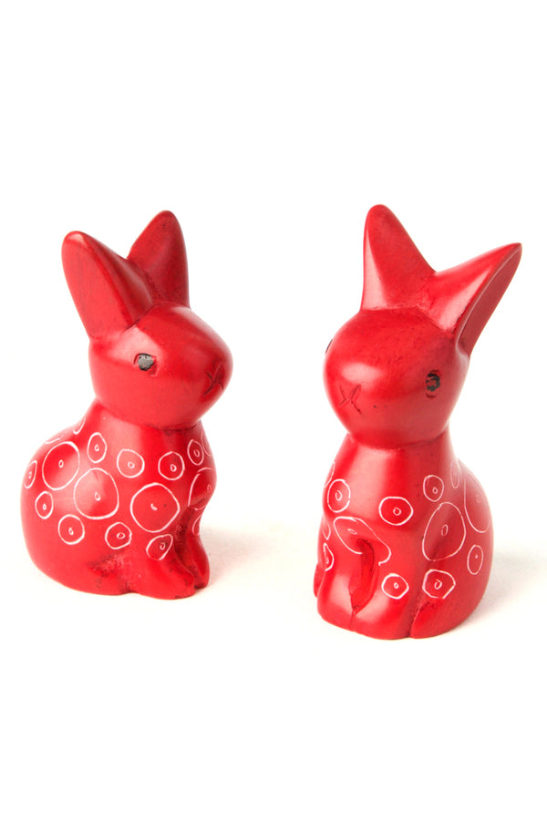 Set of Two Red Soapstone Baby Bunny Rabbits