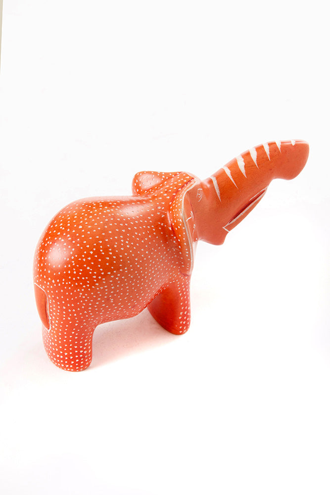 Small Orange Polka Dot Elephant with Trunk Up