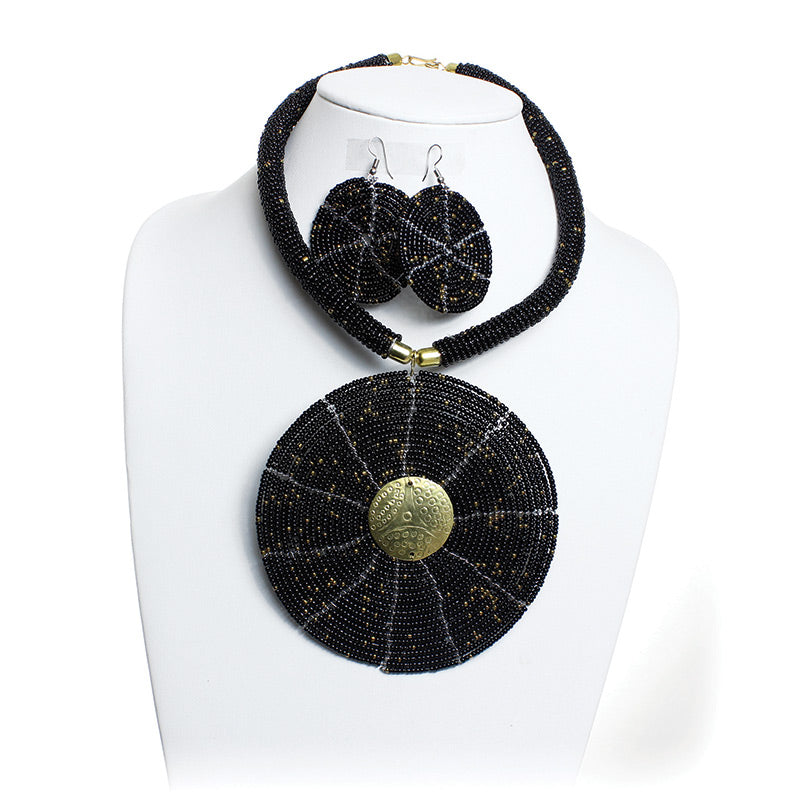 Maasai Pendant Necklace Set: Black