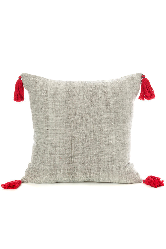 Ethiopian Cotton & Silk Estella Pillow with Scarlet Tassels and Optional Insert