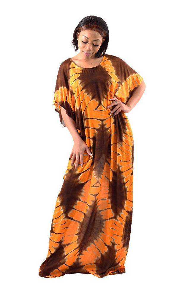 Orange Batik Tie-Dye Kaftan