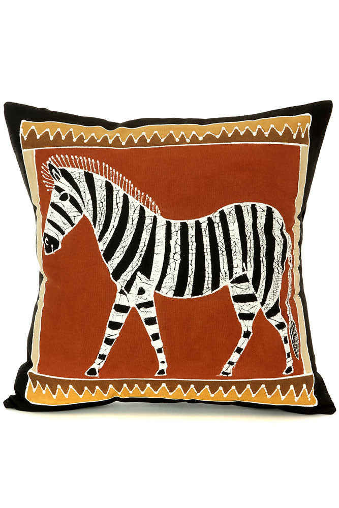 Zambian Hand Painted Bush Clay Zebra Pillow Cover with Optional Insert