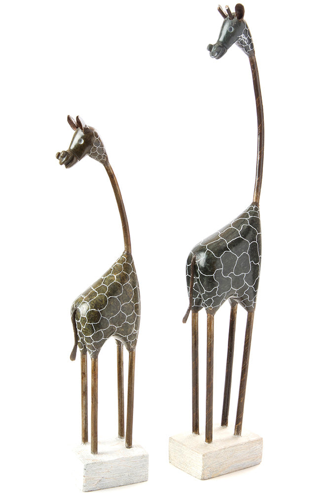 Shona Serpentine Stone and Metal Giraffe Sculptures