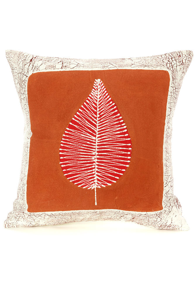 Zambian Hand Painted Luangwa Leaf Clay Pillow Cover with Optional Insert