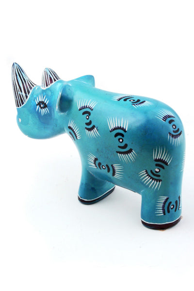 Blue Soapstone Rhino Sculpture