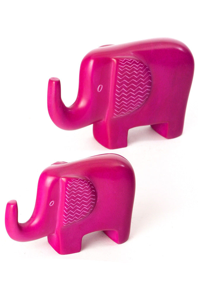 Pink Bashful Zig-Zag Elephant Soapstone Sculptures