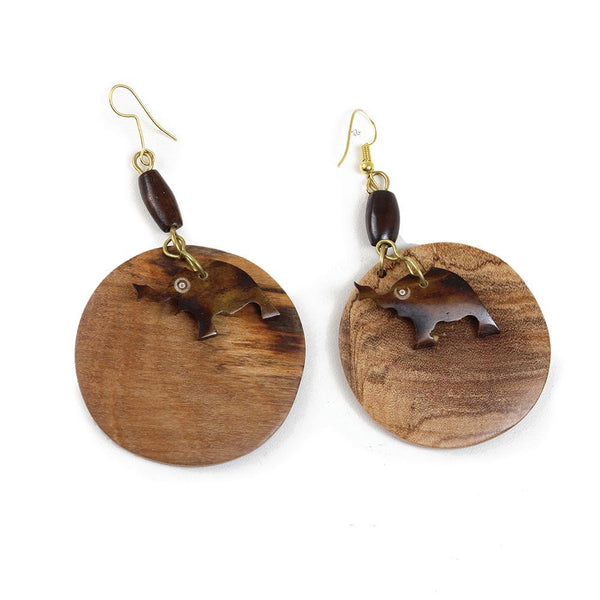 African Elephant Wood & Bone Earrings