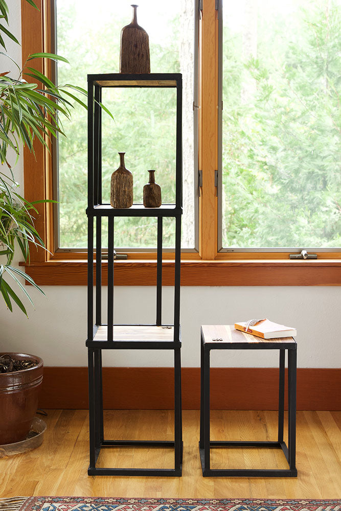 Ghanaian Teak and Metal Accent Table with Brass Sankofa Symbol