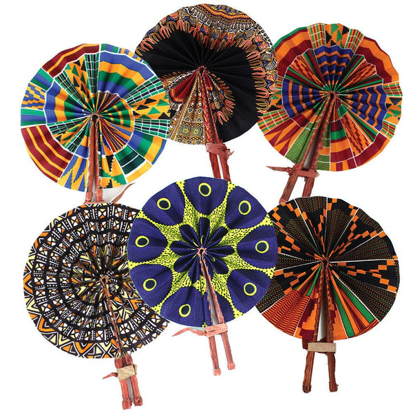 Set of 6 African Folding Fans