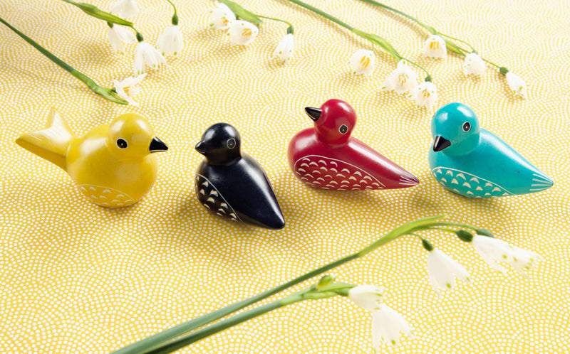 Set of Four Colorful Soapstone Birds