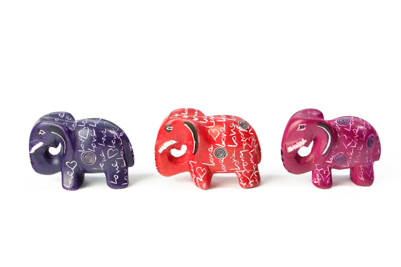 One Dozen Assorted LOVE Miniature Soapstone Elephants