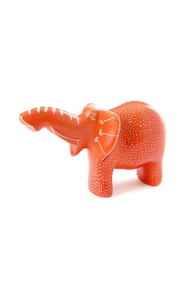 Small Orange Polka Dot Elephant with Trunk Up