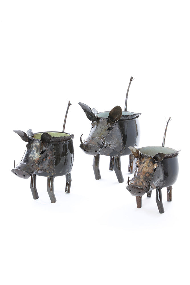 Zimbabwean Recycled Cook Pot Wart Hog Planters