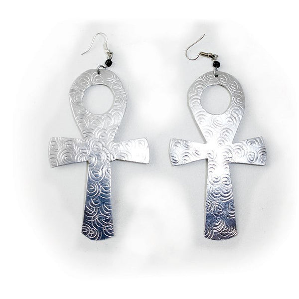 Over-Sized Silver Earrings: Ankh