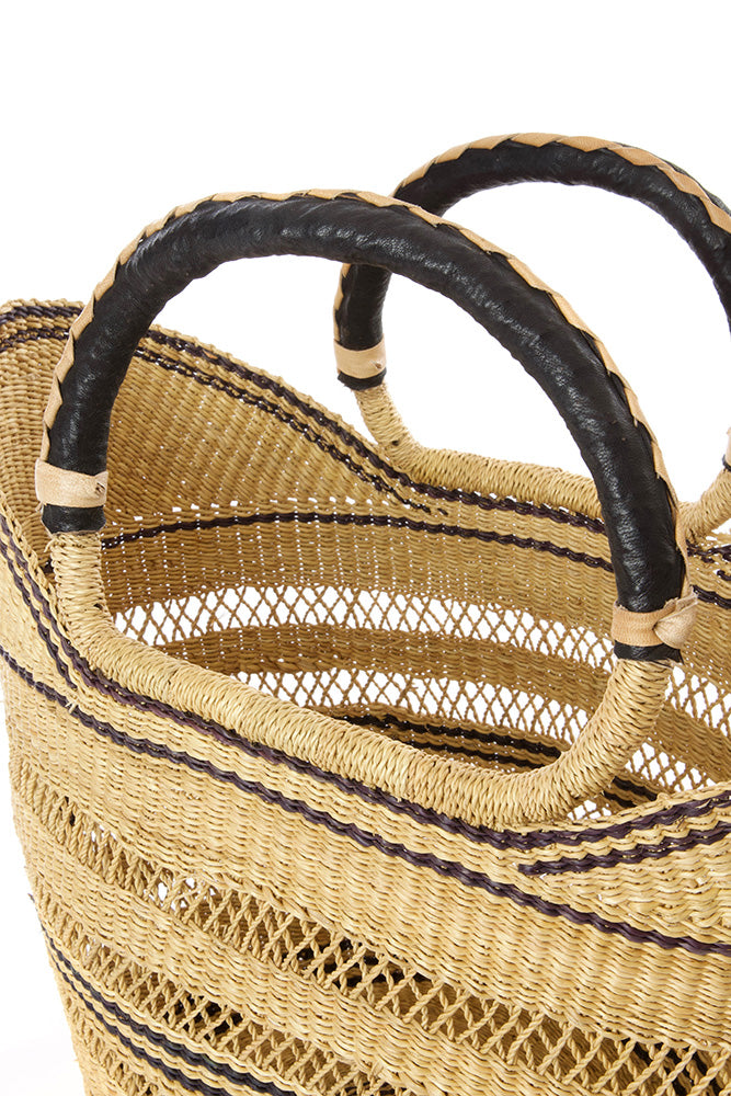 Ghanaian Pinstripe Lacework Wing Shopper with Leather Handles