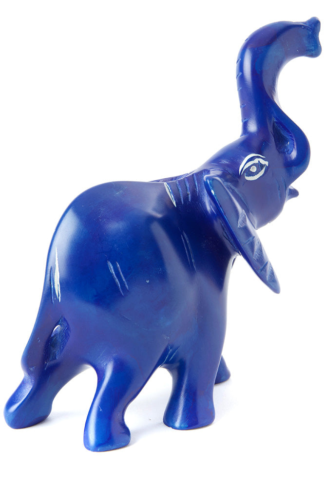 Large Blue Soapstone Trumpeting Elephant