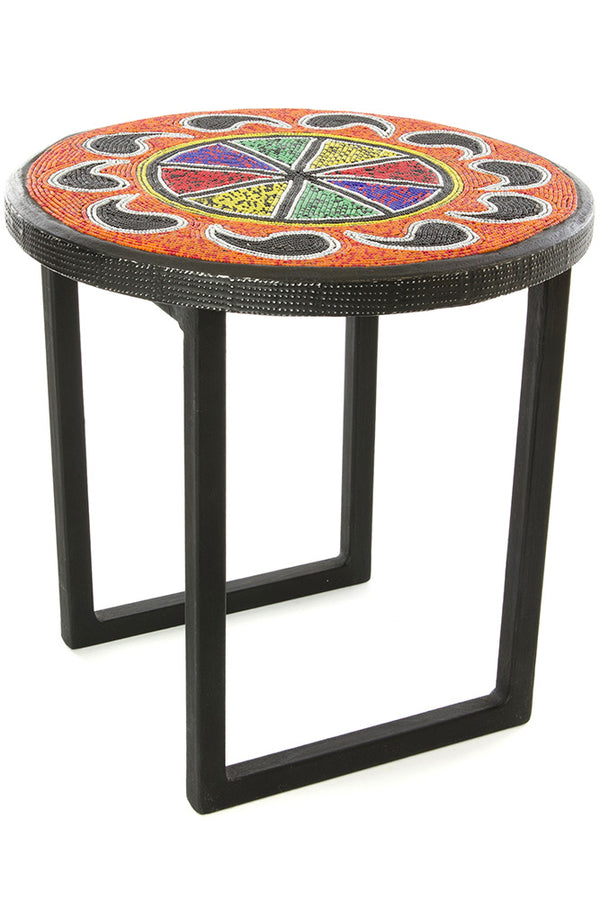 12" Intricately Beaded Rainbow Paisley Plant Stand