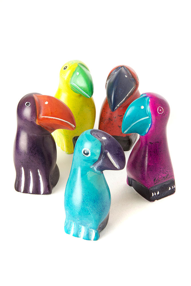 Dozen Colorful Hand Carved Soapstone Toucans